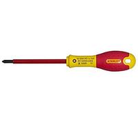 STANLEY 1-65-418 Tournevis Électricien Pozidriv Isolé 1000V Pz 1X100Mm Gamme FATMAX - Fabriqués En France - Lame En Acier - Sablage De L'Empreinte - Poignée Soft Grip - Résistant - Anticorrosion