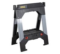 Stanley 1-92-980 Tréteaux 1150 kg/Paire Gamme Fatmax - Pieds Ajustables Bi matière - Système de Support mobile en V - Réglage Rapide - Caoutchouc Antidérapant - Pliable Taille Unique Noir