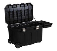 Stanley 1-93-278 Servante de Chantier Roulante Grande Capacité - 946 x 578 x 578mm - 190 L - Plateau Porte-Outils Amovible - Couvercle Aménagé - Poignée Télescopique - 2 Roues À Bandage