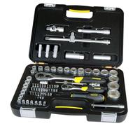 STANLEY 1-94-669 Coffret A Douilles 1/4" Et 1/2"+ Cliquet - Manche Bi-Matière Pour Plus De Confort - Douilles Longues - Rallonges- Cardan Universel - Porte Embouts - Jeu De 77 Pièces