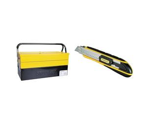 Stanley 1-94-738 94-738 Boîte métal 5 Tiroirs - Grand Volume de Rangement -deux Poignées Articulées & STANLEY FATMAX Cutter à Cartouche - Chariot en Acier Inoxydable, 6 Lames 18 mm Incluses, Robuste