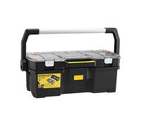 STANLEY Boîte à Outils 610 x 323 x 251 mm avec Organiseur Transparent - Grande Poignée Aluminium - Larges Attaches Anti-Corrosion - Organiseur avec Séparateur Amovible 1-97-514