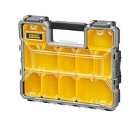 Stanley 1-97-519 Rangement Organiser Gamme FatMax - Etanche - Polycarbonate Incassable - 10 Compartiments Amovibles - Fermoirs Métallique Anticorrosion - Capacité 10 Litres