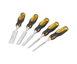 Stanley 2-16-271 Dynapro Coffret De 5 Ciseaux Pour Bois - Gamme FatMax -Incassable - Renfort Métallique - Usage Intensif - Poignée Ergonomique - Force De Coupe Accrue - Livré Avec Protège Lames Jaune