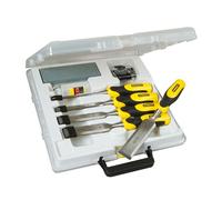 STANLEY 5-16-421 Kit Ciseaux À Bois + Embouts Dynagrip 5 Pièces - Tête De Frappe En Acier -Lame En Acier Carbone - Inclue une Pierre À Aiguiser Et De L'Huile