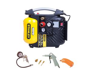 Stanley 8215250STN596 Compresseur - Sans Huile - 10 Bars + 6 Pièces 9045717STN Jeu D'outils Pneumatiques