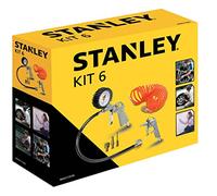 Stanley 9045717STN Ensemble d'Outils Pneumatiques Compresseur - Incl. Pistolet à air, accessoires, Gonfleur Pneus Voiture et tuyau spiralé 5M - Max. 20 Barres