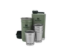 Stanley Adventure Pre-Party Shot Glass + Flask Set Hammertone Green - Sans BPA -Flasque en acier Inoxydable - Verres à shot - Coffret cadeau - Passe au lave-vaisselle