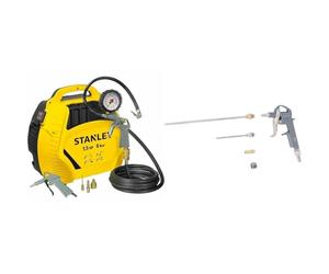 Stanley AIR KIT Compresseur Ultra compact et portatif sans cuve 1,5HP/8bar avec accessoires 1868 & BGS 3215 | Soufflette à air comprimé | fonte d’aluminium | 3 buses