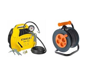 Stanley AIR KIT Compresseur Ultra compact et portatif sans cuve 1,5HP/8bar avec accessoires 1868 & Enrouleur 4 prises 16A - câble 3G1,5 mm² - 20m - Zenitech