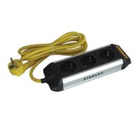 Stanley Bloc multiprise, 3 Prises schuko (Type F), 2 m, 3G1.5, Usage intérieur, Noir/Jaune/Argent