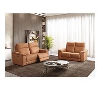 STANLEY - Canapé Relax Electrique 3 Places + Canapé 2 Places Fixe Tissu Cognac - Altobuy Marron
