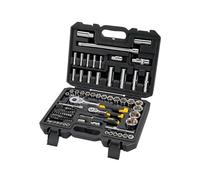 STANLEY - COFFRET DE DOUILLES - 1 Cliquet 72 dents ¼’’ - 1 Cliquet 72 dents ½’’ - 41 embouts de vissage - JEU DE 96 PCS - STMT17379-1 Noir