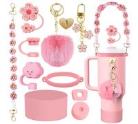 Stanley Cup Accessoires Rose, 11 Pièces Accessoire Stanley Cup Anti Fuite Compatible avec Stanley Cup 1,2l & 850ml, Couvercles de Paille pour Tasse Stanley, Bande Antidérapante pour Bouteille d'Eau