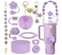 Stanley Cup Accessoires Violets, 11 Pièces Accessoire Stanley Cup Anti Fuite Compatible avec Stanley Cup 1,2l & 850ml, Couvercles de Paille pour Tasse Stanley, Bande Antidérapante pour Bouteille d'Eau