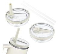 Stanley Cup Couvercle - Lot de 2 couvercles pour gobelets Stanley - anti-fuite et anti-poussière - avec 2 pailles - compatibles 40 oz (beige)