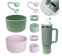 Stanley Cup Kit d'accessoires comprenant 6 bouchons en silicone anti-fuite, 2 étuis en silicone pour gobelets de 1,2 litre et 850 ml et un pendentif en forme de lettre papillon (ardoise + lilas)