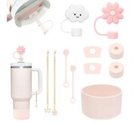 Stanley Cup Kit d'Accessoires Pour Tasse, Accessoires Stanley Cup,Des Couvertures De Paille Stanley Cup, Des Étuis En Silicone, Des Pailles Réutilisables Pour Stanley Accessories (Rose clair)