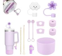 Stanley Cup Kit d'Accessoires Pour Tasse, Accessoires Stanley Cup,Des Couvertures De Paille Stanley Cup, Des Étuis En Silicone, Des Pailles Réutilisables Pour Stanley Accessories (Violet)