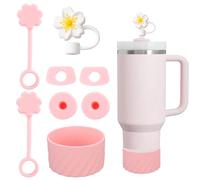 Stanley Cup Kit d'accessoires pour tasse, comprend 6 bouchons en silicone anti-fuite, 2 couvercles en paille, 1 coque en silicone pour gobelets Stanley de 1,2 l et 850 ml,tasses non incluses(A)