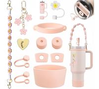 Stanley Cup Lot de 13 accessoires pour gobelet, 2 accessoires de poignée, 4 bouchons en silicone anti-fuite, 4 couvercles de paille, 2 accessoires de remorque, 1 coque en silicone pour accessoires