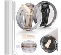 Stanley Cup Lot de 2 couvercles anti-fuite pour Stanley Cup 100 ml, couvercle de rechange anti-fuite avec 4 pailles et 1 brosse à paille, couvercle de rechange pour Stanley Cup Accessoires