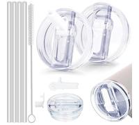 Stanley Cup Lot de 2 couvercles anti-fuite pour Stanley Cup 100 ml, couvercle de rechange anti-fuite avec 4 pailles et 1 brosse à paille, couvercle de rechange pour Stanley Cup Accessoires