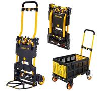 Stanley Diable et Caisse à provisions - Chariot de Transport 2 en 1-137 kg - Chariot à Plateforme Pliable avec Caisse de 50 l - Compact et Mobile - Noir/Jaune