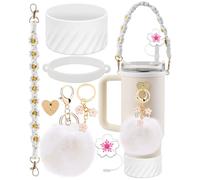 Stanley Ensemble d'accessoires de tasse - Bottes en silicone pour gobelet Quencher Adventure de 122/887 ml, sangle de poignée de bouteille d'eau, breloques pour tasse de 1,2 l (blanc)