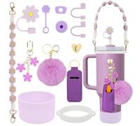 Stanley Ensemble d'accessoires pour Tasse Comprenant Une Sangle de poignée de Bouteille d'eau, Une Botte en siliocne Stanley, Une Housse en Paille en siliocne, des Breloques Stanley pour gobelets