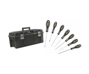 STANLEY FATMAX Boîte à Outils Étanche 58 cm - Résistant à l'Eau - Grande Capacité de Rangement & Stanley 065438 Gamme FatMax Jeu De Tournevis Parallèle/Évasé/Cruciforme/Pozidriv 7 Pièces
