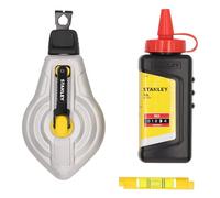 STANLEY FATMAX Kit Cordeau Traceur 30m en Aluminium avec Poudre de traçage Rouge 113g et Niveau à Bulle, STHT47612-0