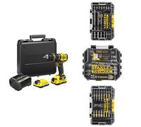 Stanley FATMAX Perceuse à Percussion Sans Fil 18V Gamme FATMAX V20 SFMCD721D2K-QW + 19 Forêts Métal + Embouts de Vissage Impact + 10 Embouts Torsion 50mm PZ2