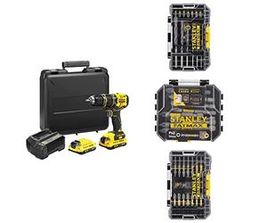 Stanley FATMAX Perceuse à Percussion Sans Fil 18V Gamme FATMAX V20 SFMCD721D2K-QW + 19 Forêts Métal + Embouts de Vissage Impact + 10 Embouts Torsion 50mm PZ2