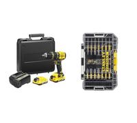 Stanley FATMAX Perceuse à Percussion sans Fil 18V Lithium Ion 80 Nm Moteur Brushless 35 700 cps/mn & FATMAX Coffret 22 pièces Embouts de Vissage Impact Torsion 50mm Gamme FATMAX Robuste
