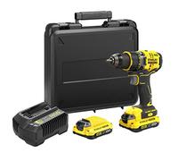 Stanley FATMAX Perceuse Visseuse Sans Fil 18V Lithium Ion 80 Nm Moteur BRUSHLESS 2 Vitesses 2100 trs/min Avec 1 Mallette 2 Batteries 2 Ah 1 Chargeur Gamme FATMAX V20 SFMCD720D2K-QW