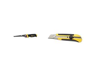 STANLEY FATMAX Scie pour Usage Général - Découpe du Plâtre - 8 Dents/Pouce - Denture Triple Biseaux - 3 Angles de Blocage & 0-10-425 Cutter 25 mm Bi-matière Dynagrip - Blocage de La Lame