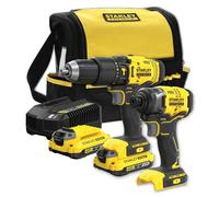 STANLEY FATMAX SFMCK465D2S-QW V20 Combo Kit (18 V, marteau perforateur à batterie, visseuse à percussion, 2 batteries lithium-ion 2,0 Ah, 1 chargeur, sac de transport)
