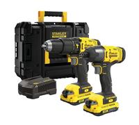 Stanley Kit 2 outils FATMAX V20 - brushless 18V, perceuse à percussion et visseuse à chocs, 2x2,0Ah