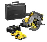 STANLEY FATMAX V20 Scie Circulaire Sans Fil 18 V Li-Ion Moteur Brushless 190mm Vitesse 5000 trs/mn Coupe Biaise 55° 1 Mallette 3 Accessoires 2 Batteries 4 Ah 1 Chargeur SFMCS550M2K-QW