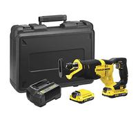 STANLEY FATMAX V20 Scie Sabre 18 V 25 mm Vitesse 0-3000 avec 1 Mallette 2 Batteries 2 Ah et 1 Chargeur 2 Ah SFMCS300D2K-QW