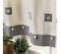 Stanley Hamilton Rideaux à Pattes brodés à la Main Collection Cottage avec 4 Tailles différentes (Beige Naturel/Gris, 228 x 228 cm)