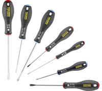 STANLEY 0-65-425 FatMax Jeu De 7 Tournevis Parallèle/Évasé/Pozidriv - Fabriqués En France - Utilisation Intensive - Liaison Quasi Incassables - Grande Résistance - Sablage De L'Empreinte