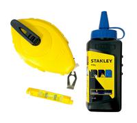 STANLEY Lot Craie Bleu Craie à Frapper + Cordon de Maçon 30M + Niveau à Bulle