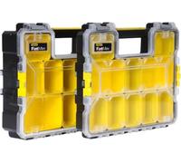 Stanley Organiseur professionnel FatMax compartiments profonds fermetures métalliques étanches, boîte pour petites pièces, plastique, noir, transparent, jaune, charnière, 446 mm, 357 mm