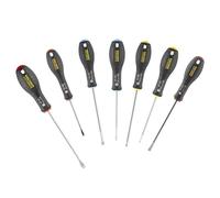 STANLEY 065438 Gamme FATMAX Jeu De Tournevis Parallèle/Évasé/Cruciforme/Pozidriv 7 Pièces - Fabriqués En France - Liaison Quasi Incassables - Poignée Soft-Grip - Force De Serrage Maximum