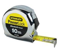 Stanley - Powerlock mètre Ruban 10m x 25mm Fabriqué en France- Ruban Large - Revêtement Blade Armor et mylar - Crochet 3 Rivets- Boitier Abs Antichoc - Blocage de Ruban- Position du 0 Réel- 0-33-532