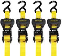 Stanley S1006 Lot de 4 Sangles d'arrimage à cliquet de 2,5 cm x 4,27 m - pour sécurisation de Charges Moyennes (résistance à la Rupture de 1360 kg) - Noir/Jaune