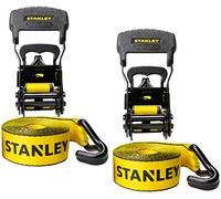 Stanley S1007 Lot de 2 Sangles d'arrimage à cliquet de 3,8 cm x 4,9 m - Charge de Travail sûre de 0,5 kg/résistance à la Rupture de 1,5 kg - Noir/Jaune