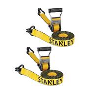 STANLEY S50002 Lot de 2 Sangles à cliquet Robustes Noir/Jaune, 3,8 cm x 4,9 m (résistance à la Rupture de 2,3 kg)
